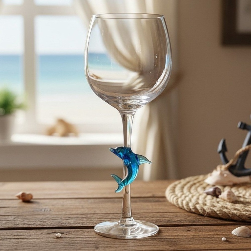Home Essentials Murano Wine Glass, Vintage Dolphin Stem, Replacement Stemware